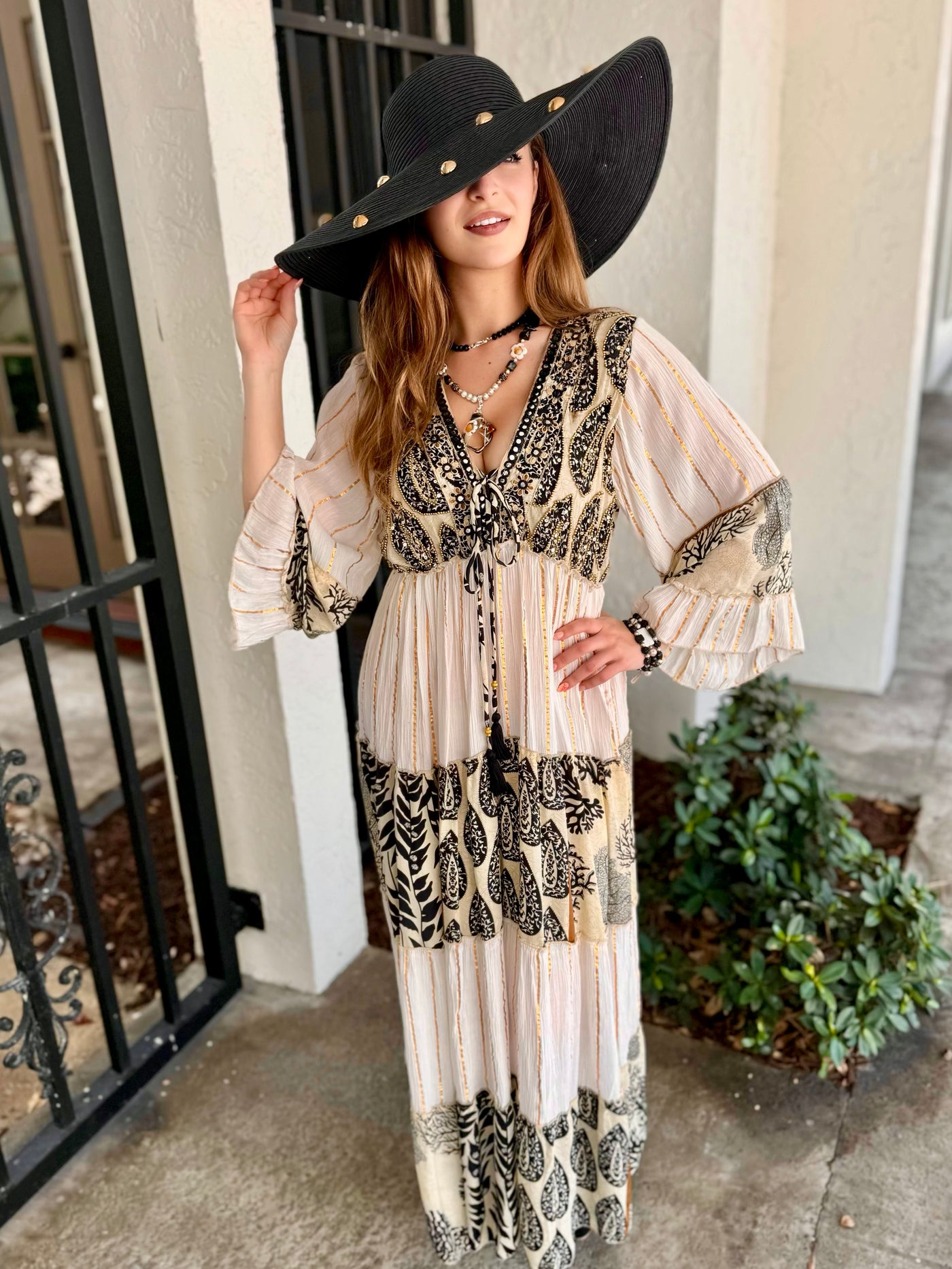 Golden Swirl Straw Floppy Hat