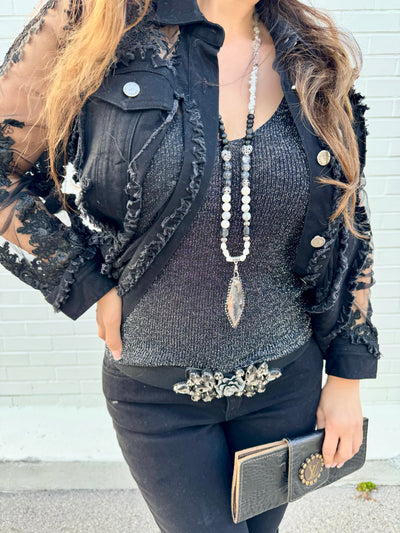 Sheer Floral Lace Denim Jacket