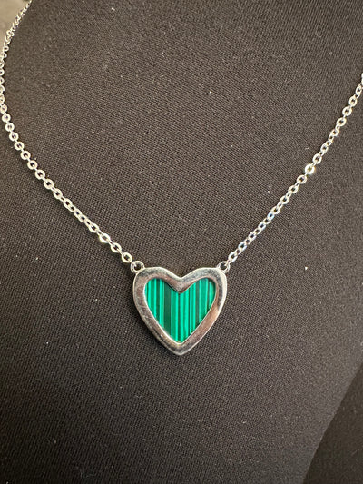 Green Striped Heart Necklace