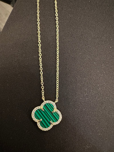 Green Striped Clover Necklace