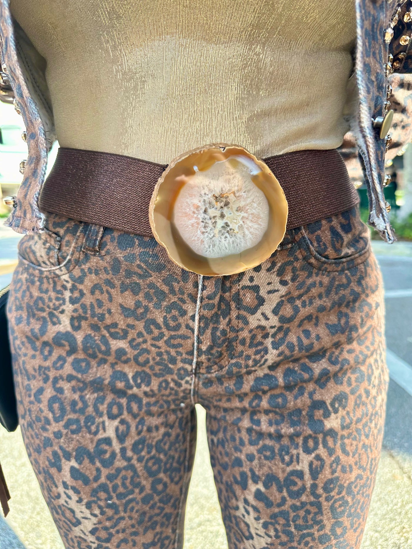 Carmelina caramel Agate Stone Stretch Belt