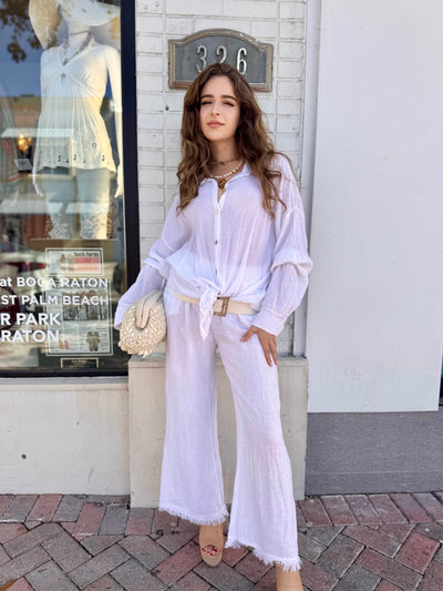 Linen Frayed Hem Pant