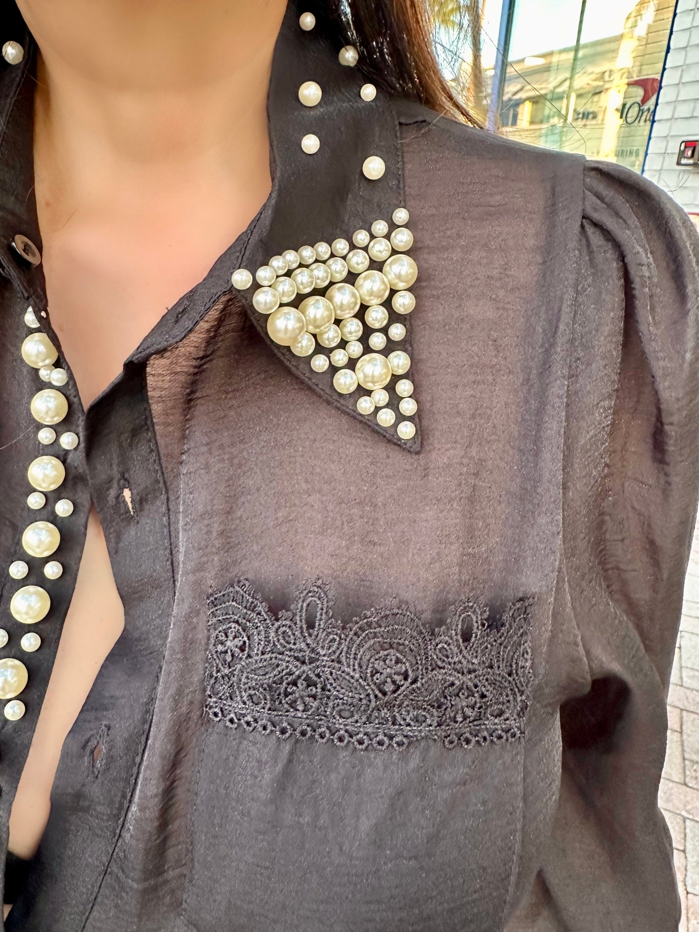 Midnight Pearl Button Down Top