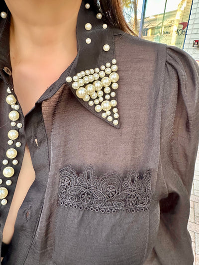 Midnight Pearl Button Down Top