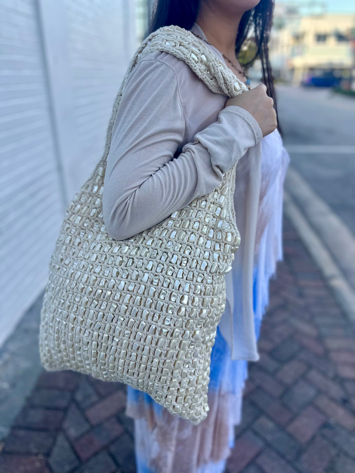 Pearl Ocean Whisper Slouchy Tote Bag