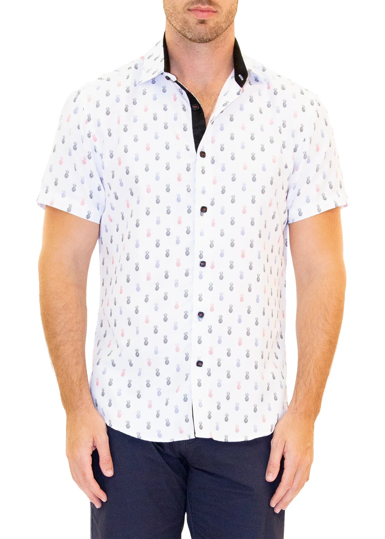 White Pineapple Short Sleeve Button Down