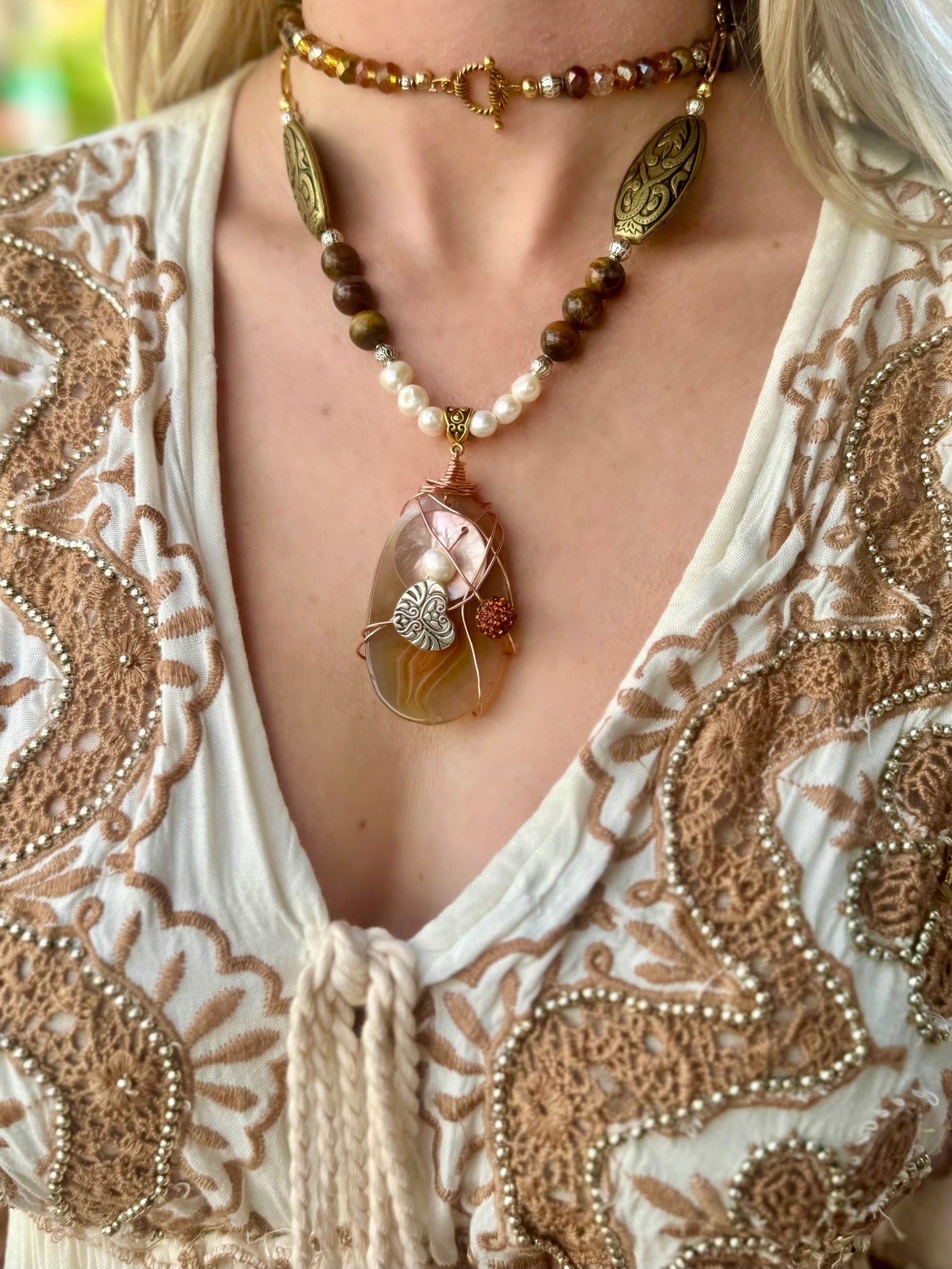 Alaina Caramel Agate Pendant Necklace
