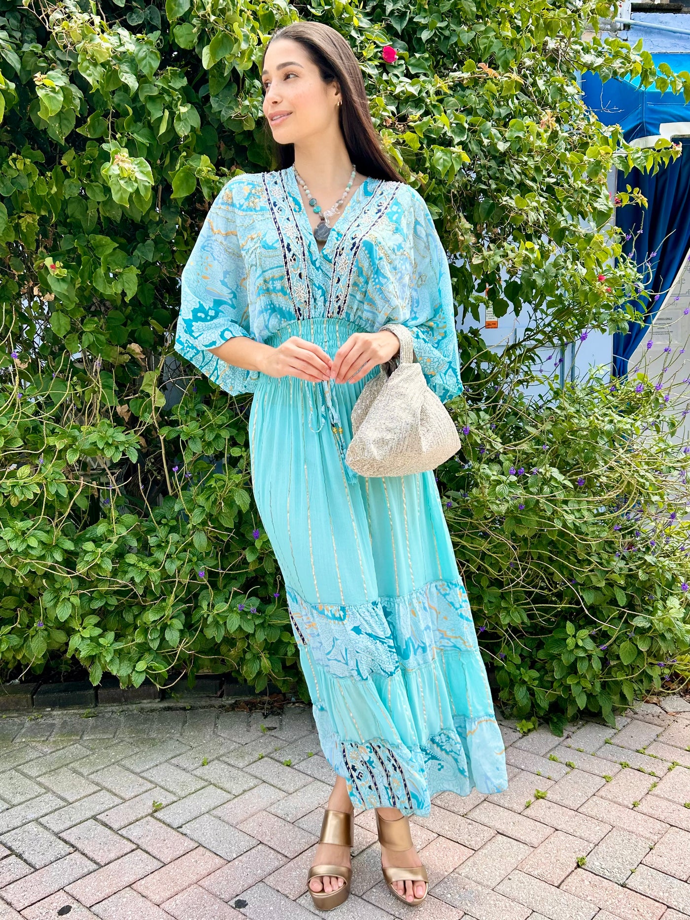 azure maxi dress Mirage Embellished Aqua Wisconsin Asymmetrical Draped Dress up outings. Size:38 Short