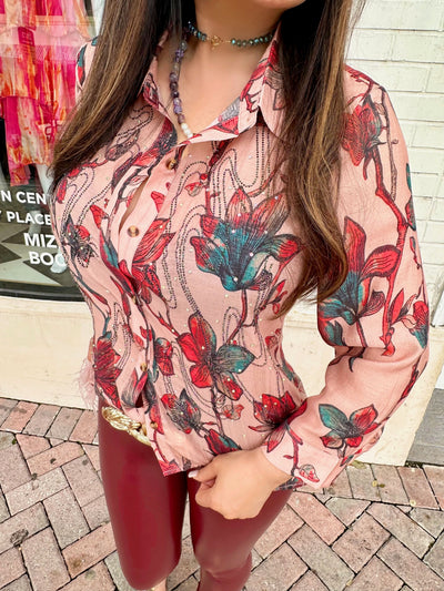 Blossom Reverie Embellished Button Down Top