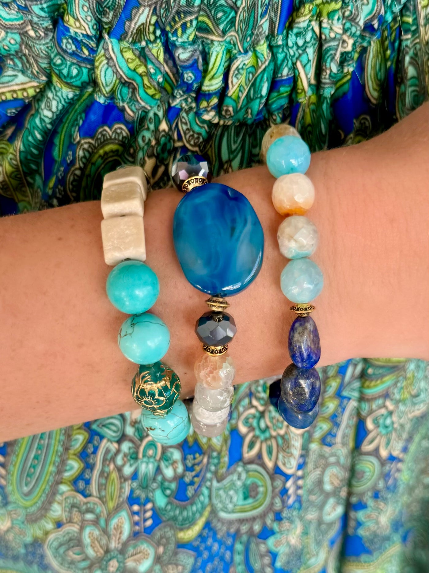 Blue Jean Baby Blue Agate Stretch Bracelet