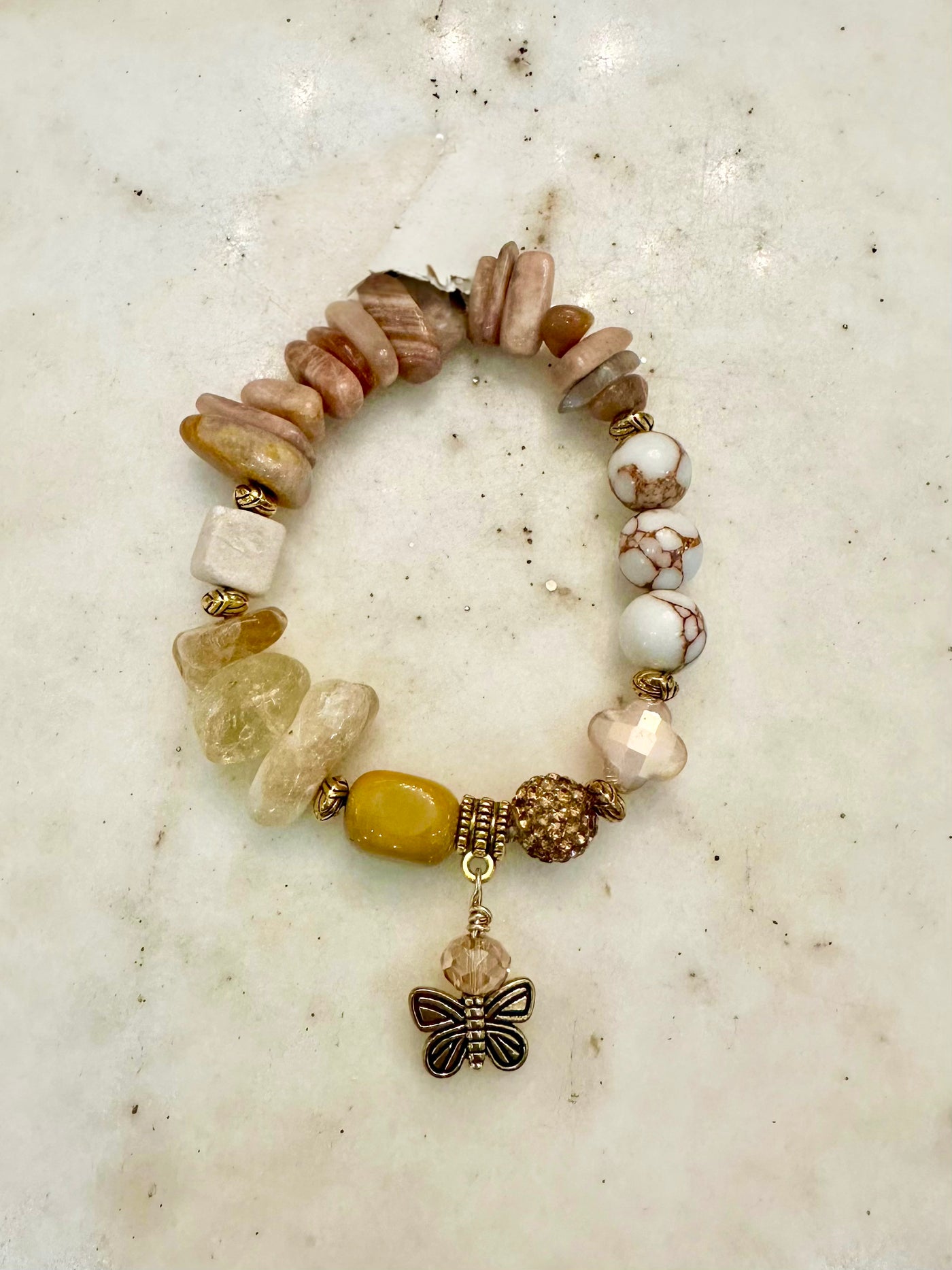 Cafe Latte Sparkle Butterfly Golden Stretch Bracelet