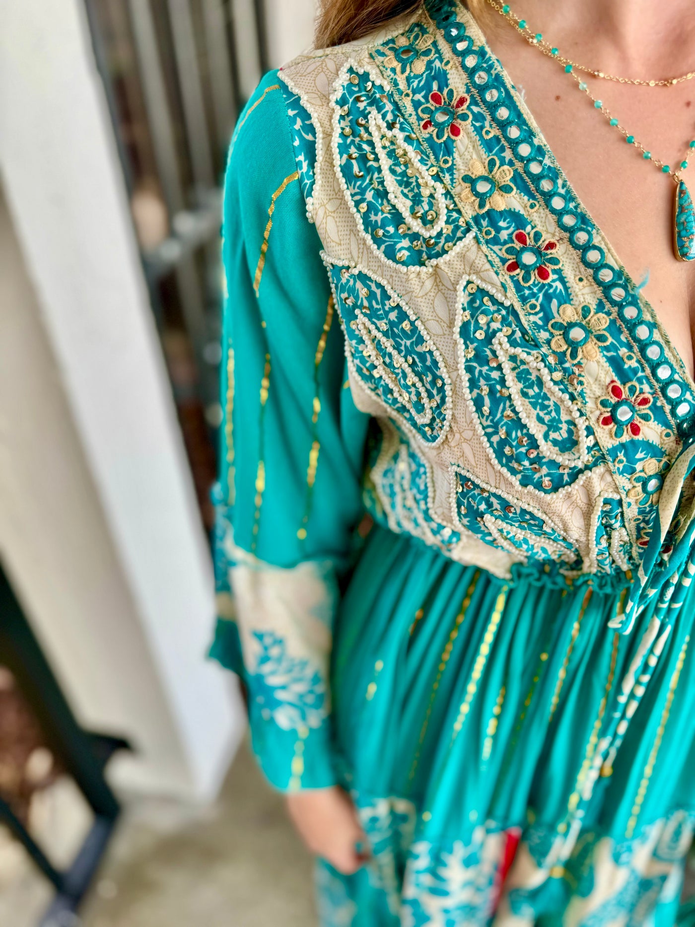 caribbean style maxi dresses Caribbean Dress-Blue Multi 1XL / Blue