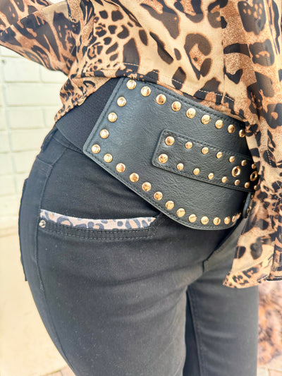 Cheetah Crystal Cuff Stretch Jeans