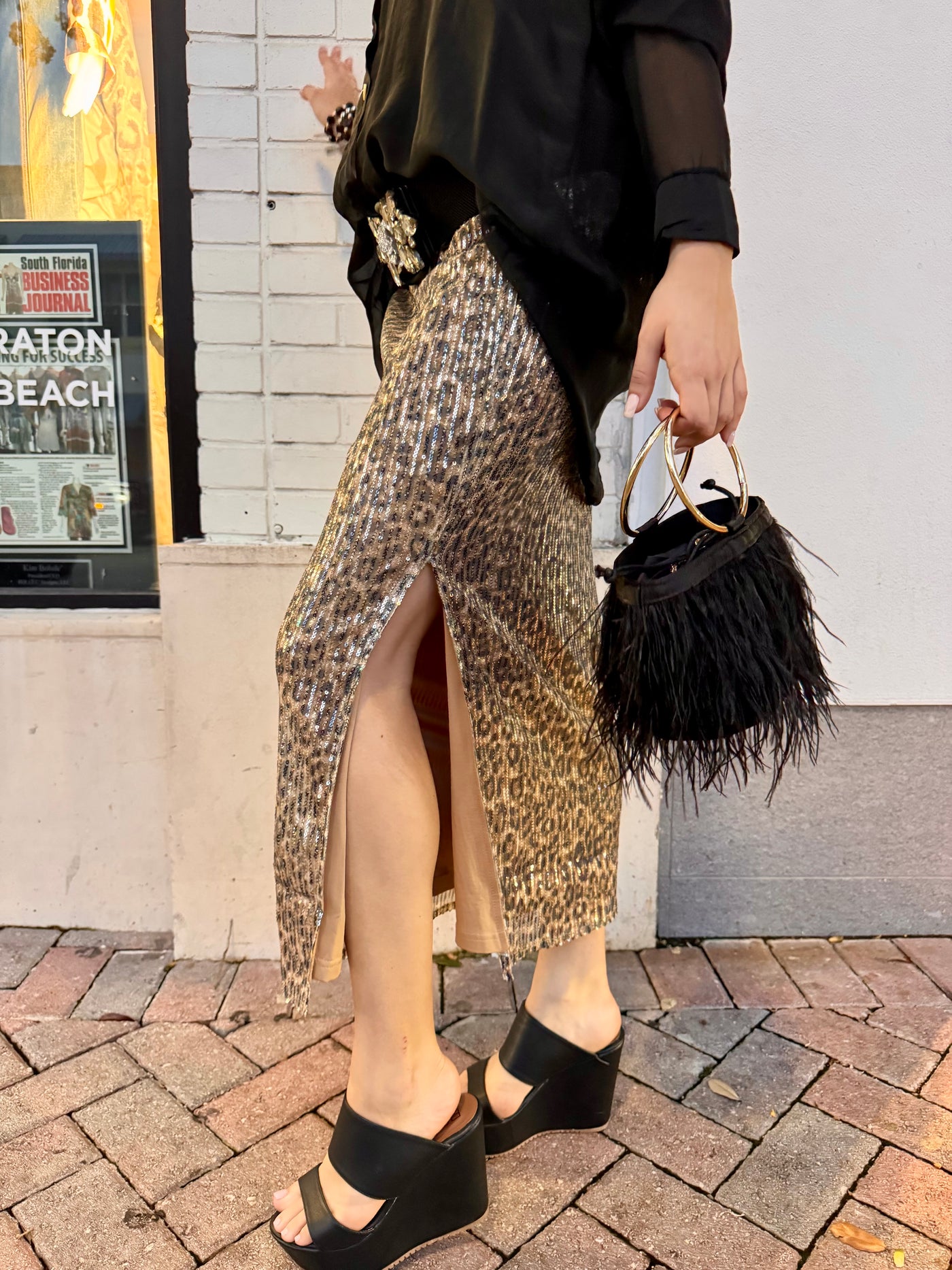Cheetah Glimmer Sequin Midi Skirt