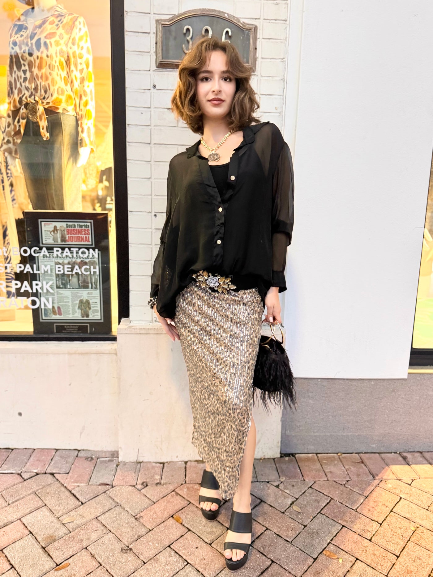 Cheetah Glimmer Sequin Midi Skirt