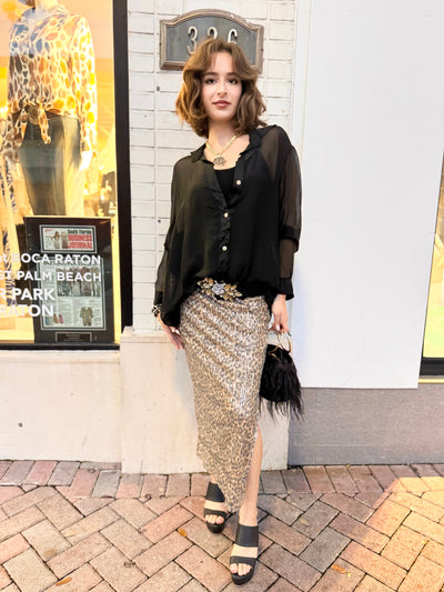 Cheetah Glimmer Sequin Midi Skirt