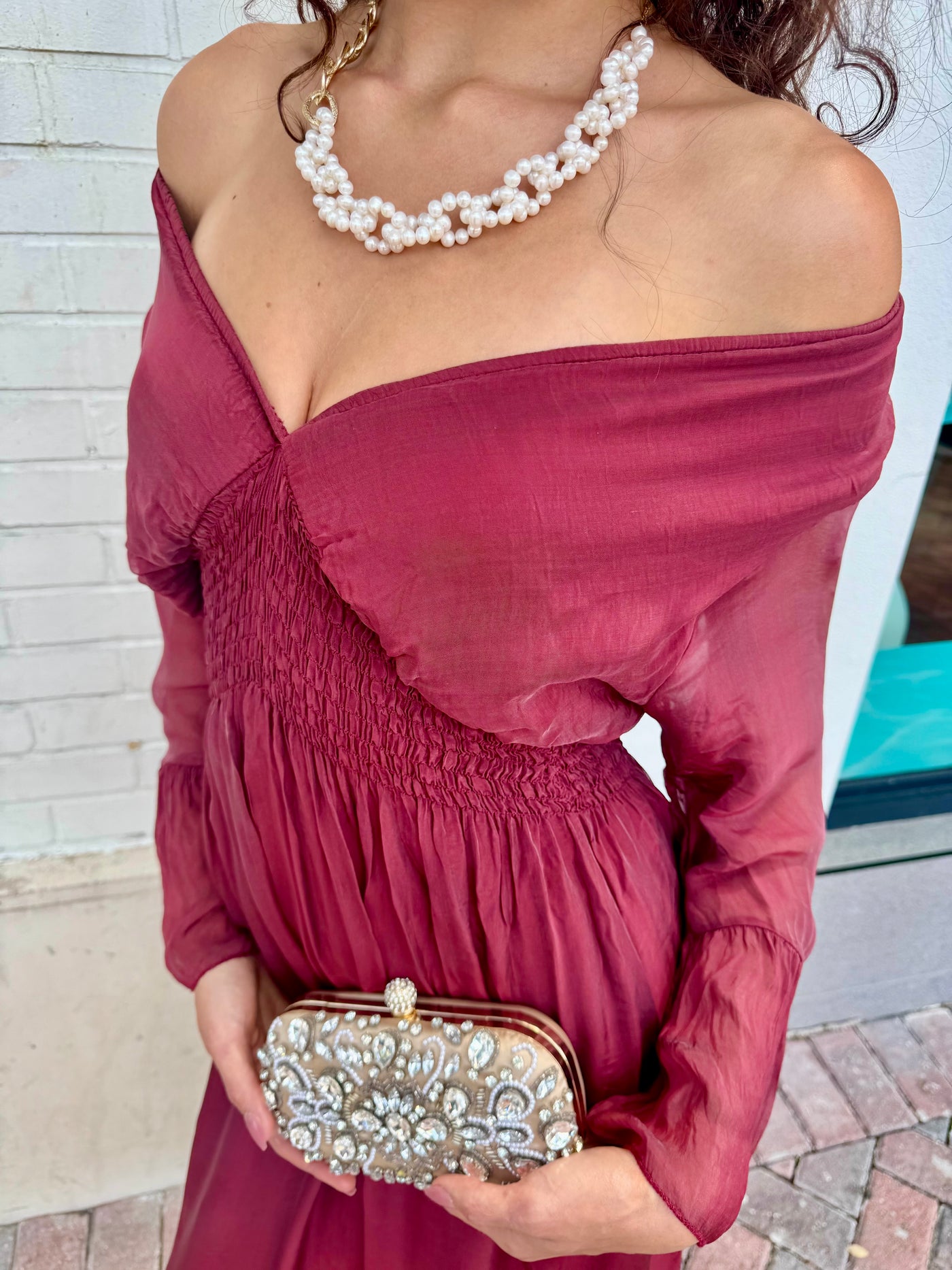 Cream Sparkle Hardshell Clutch