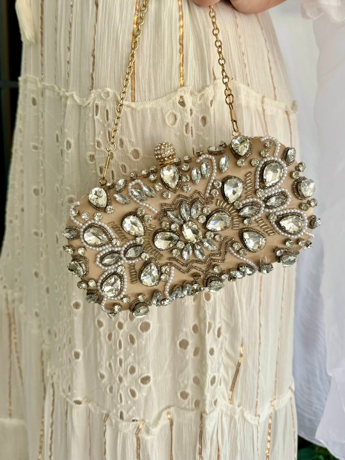 Cream Sparkle Hardshell Clutch