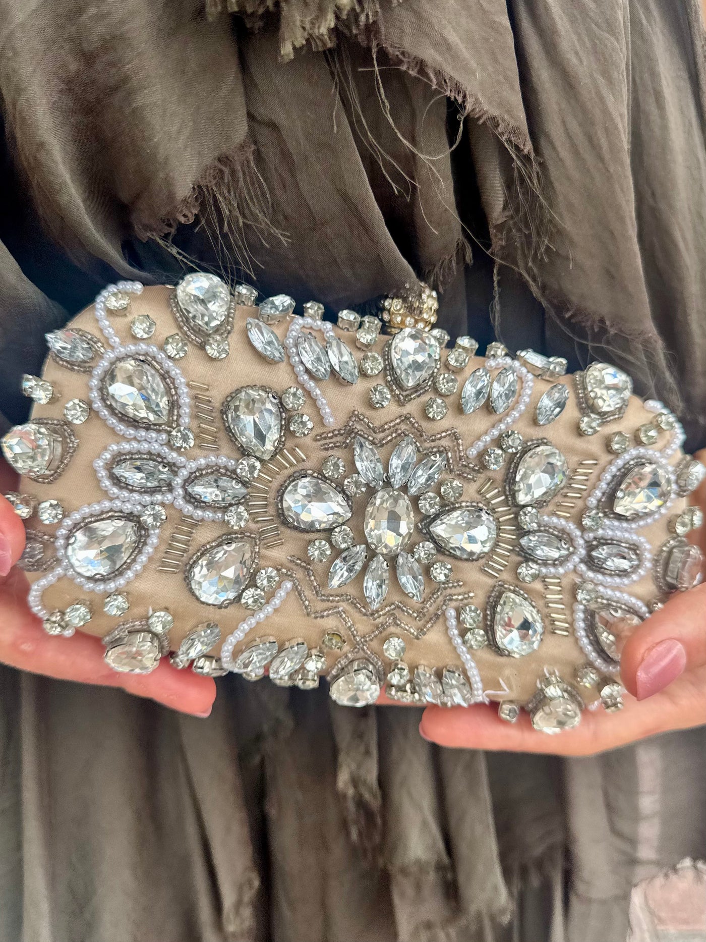 Cream Sparkle Hardshell Clutch