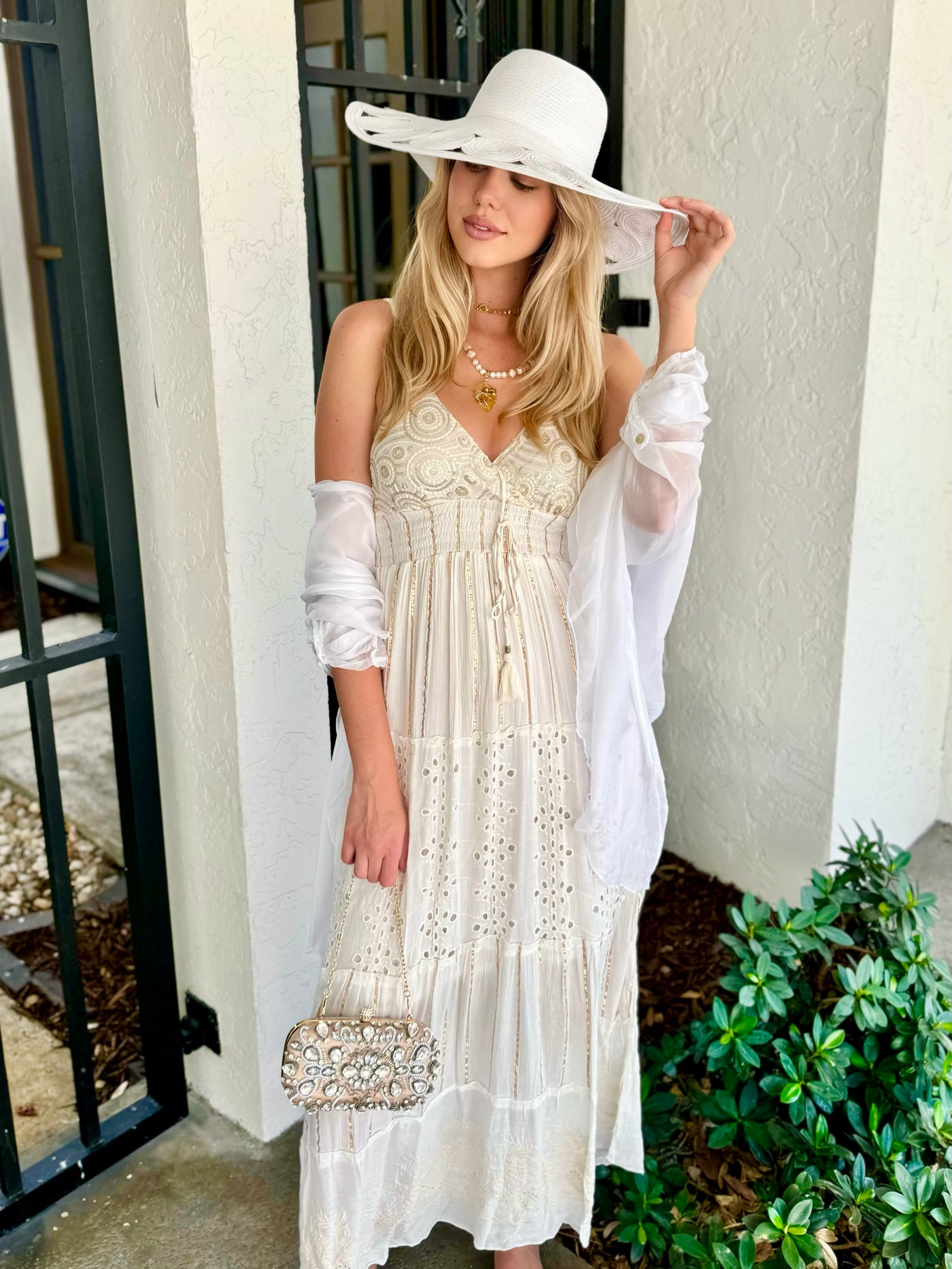 Cream Sparkle Hardshell Clutch