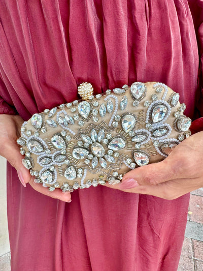 Cream Sparkle Hardshell Clutch