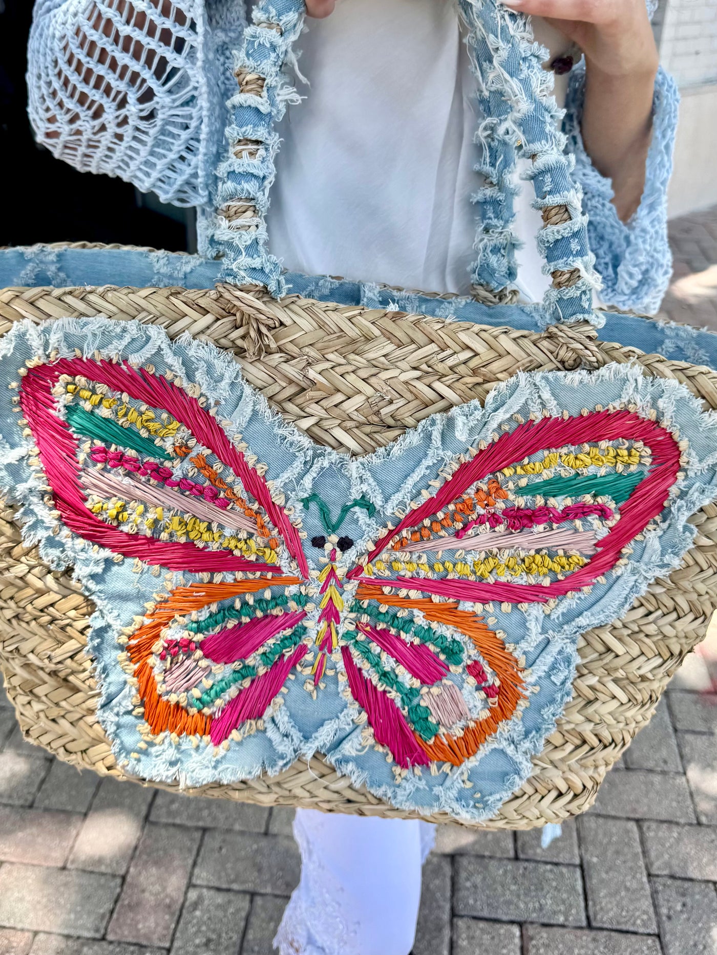 Denim Butterfly Tote Bag