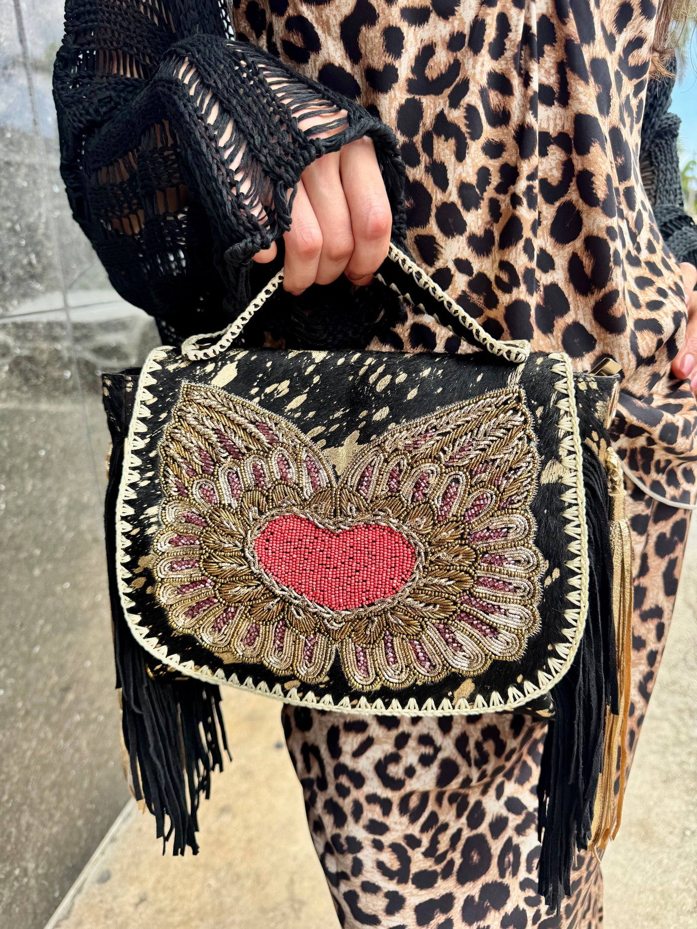 Fluttering Heart Beaded Bag