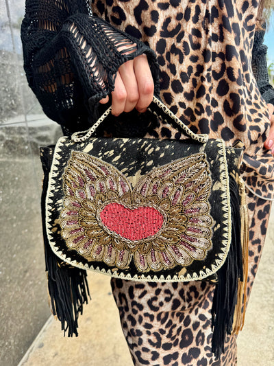 Fluttering Heart Beaded Bag