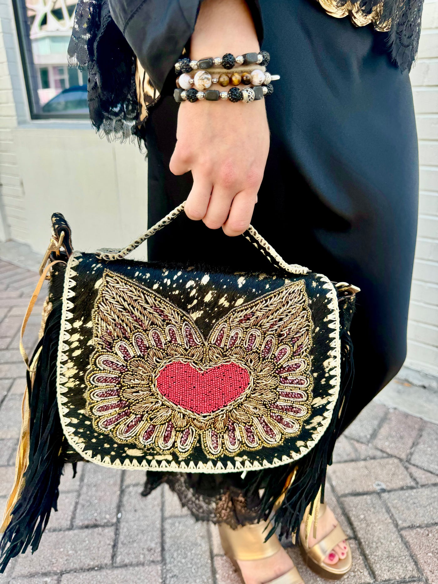 Fluttering Heart Beaded Bag