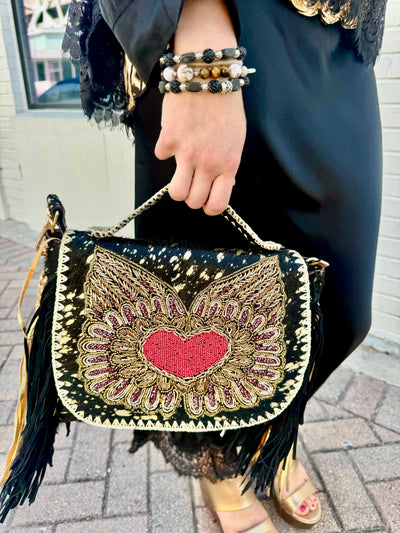 Fluttering Heart Beaded Bag