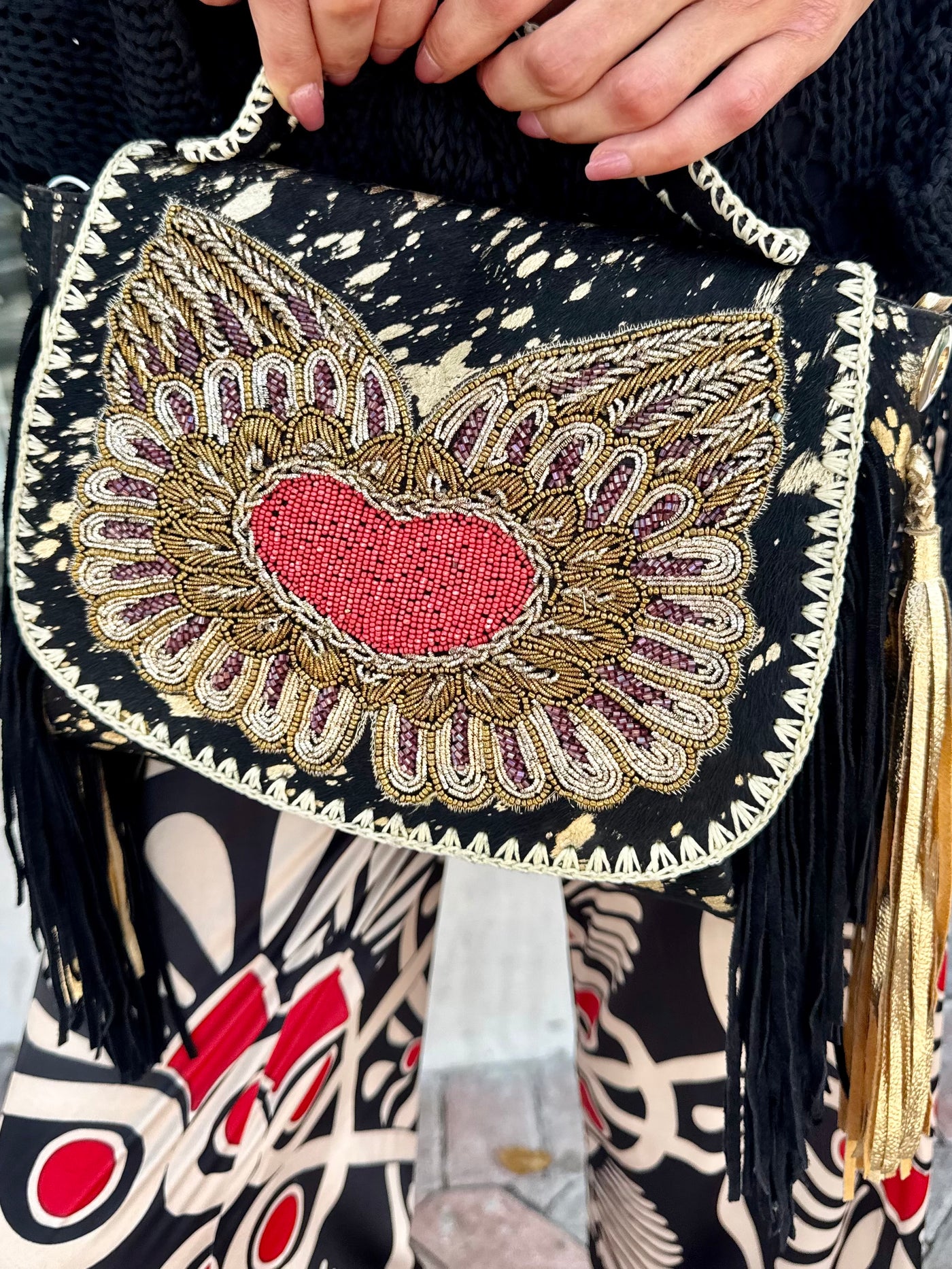 Fluttering Heart Beaded Bag