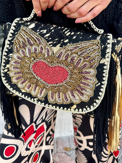 Fluttering Heart Beaded Bag