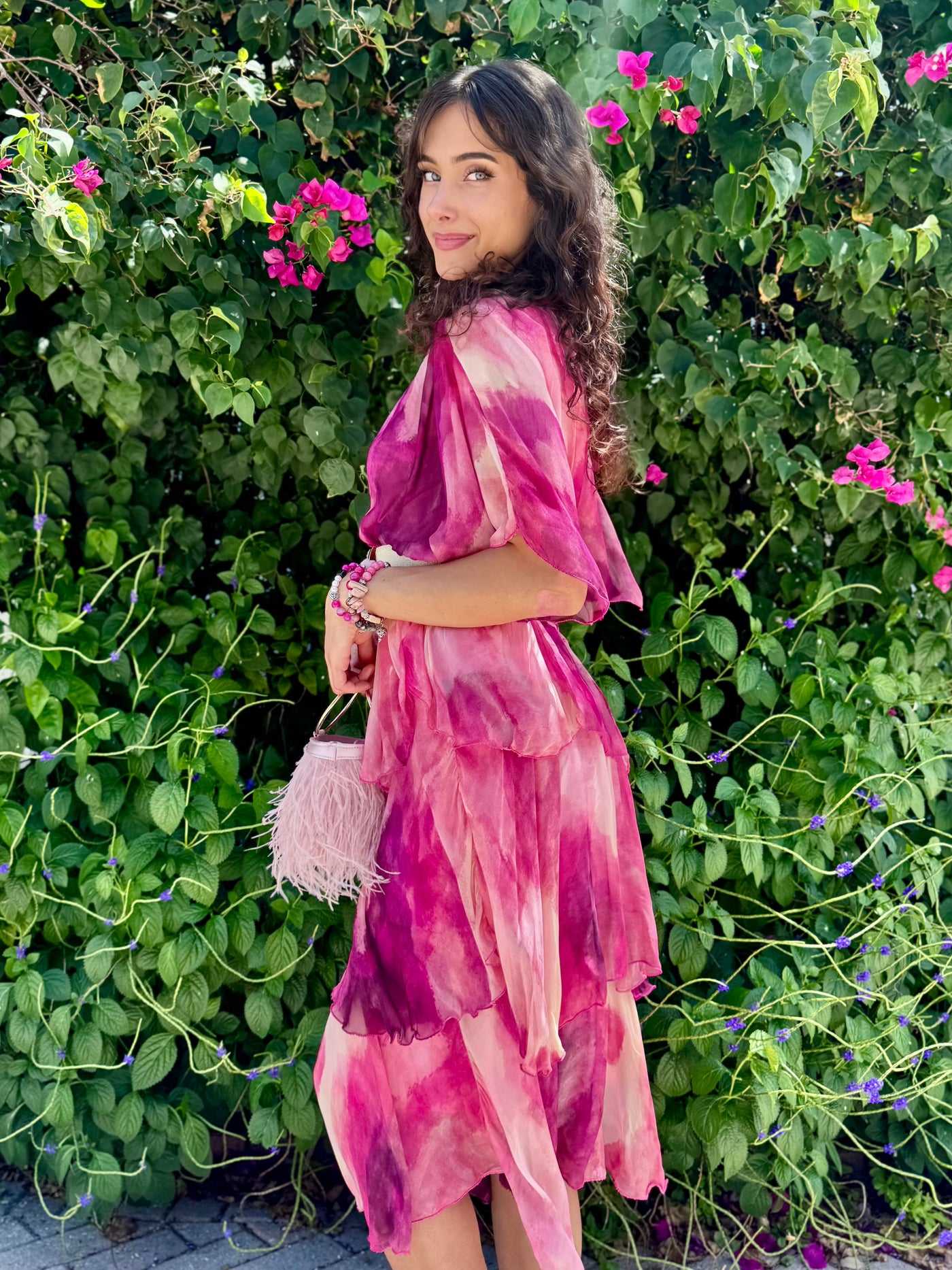 Garcelle Silk Tiered Midi Dress