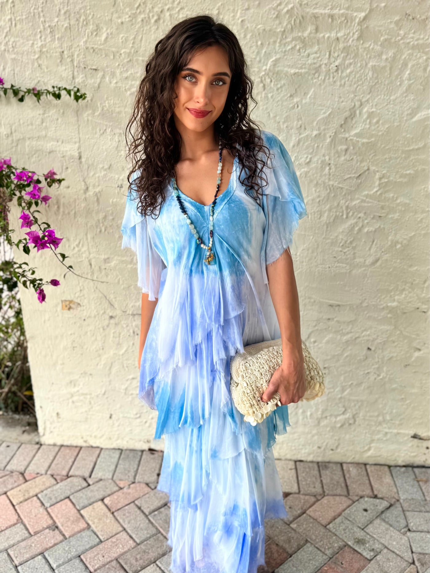 Giuliana Silk Tiered Tie Dye Maxi Dress