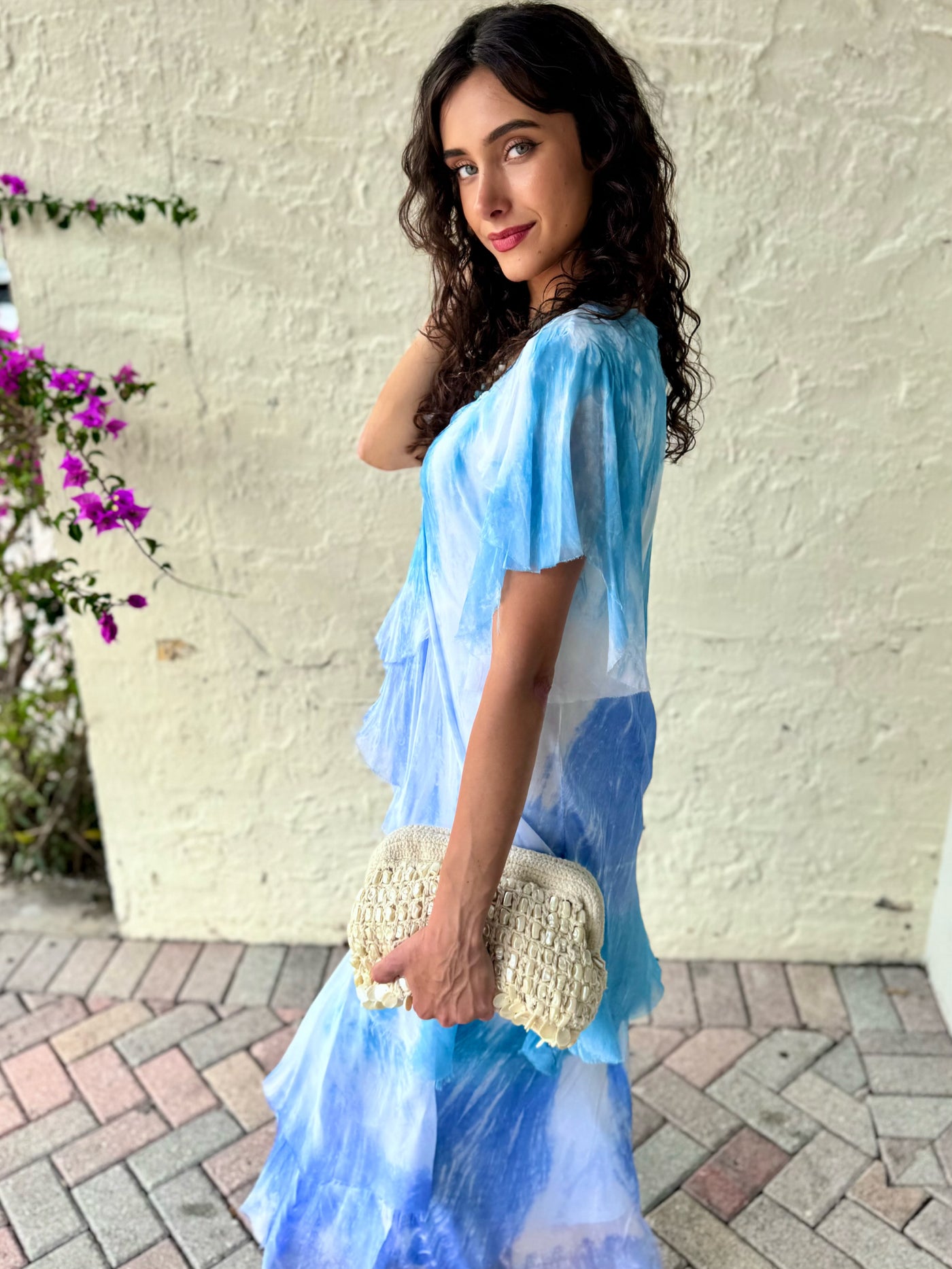 Giuliana Silk Tiered Tie Dye Maxi Dress
