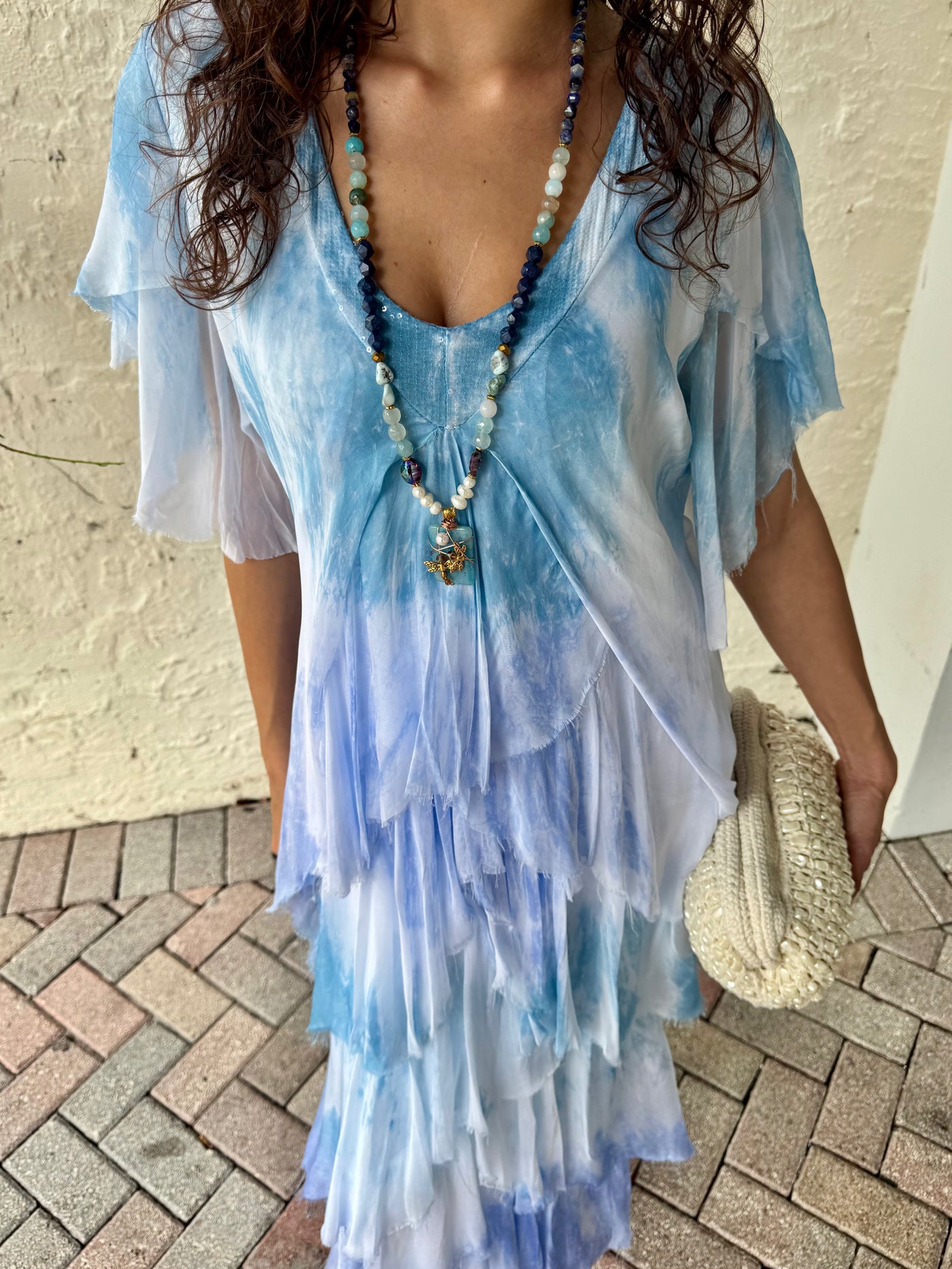 Giuliana Silk Tiered Tie Dye Maxi Dress