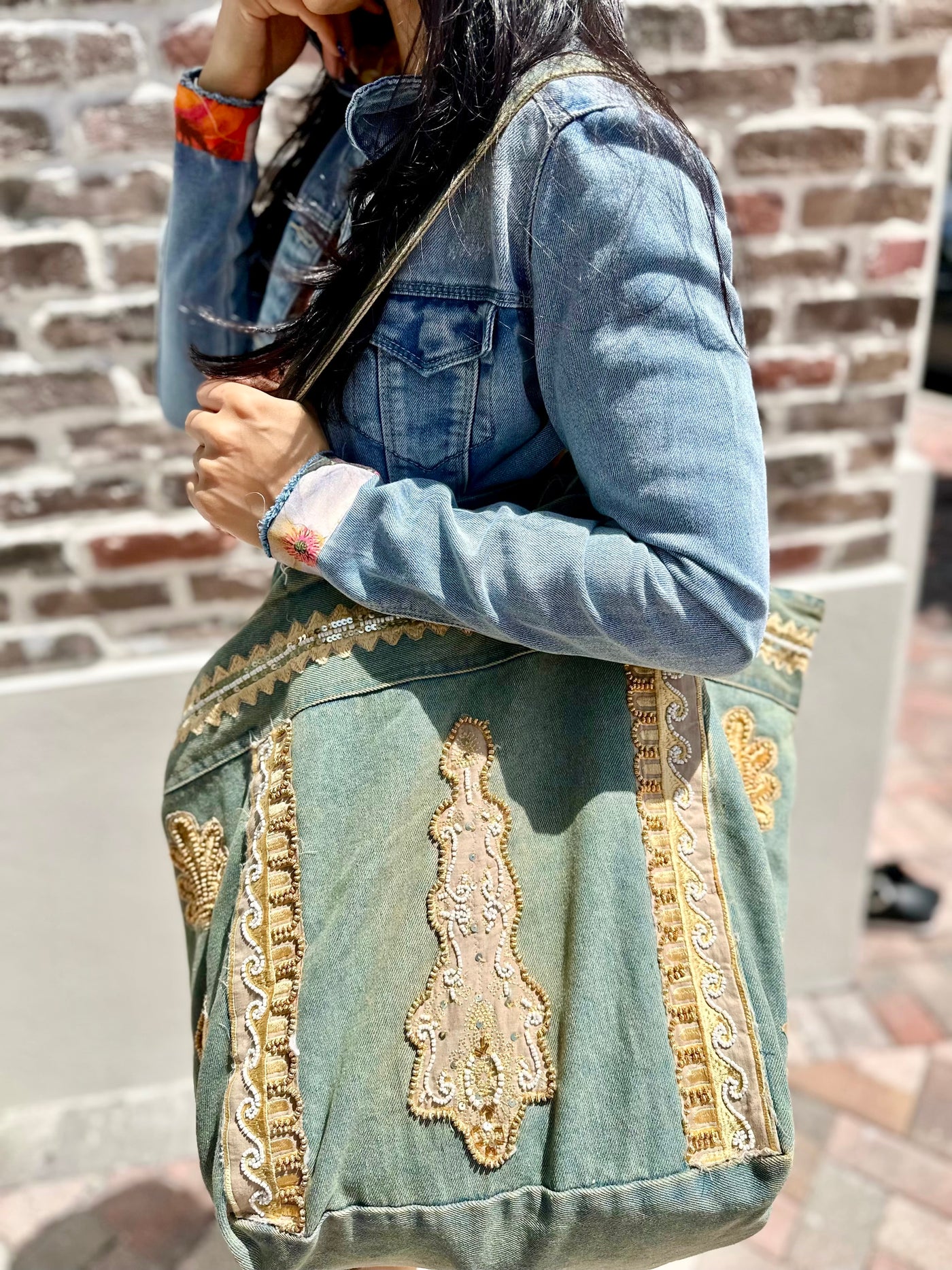 Golden City Denim Tote Bag