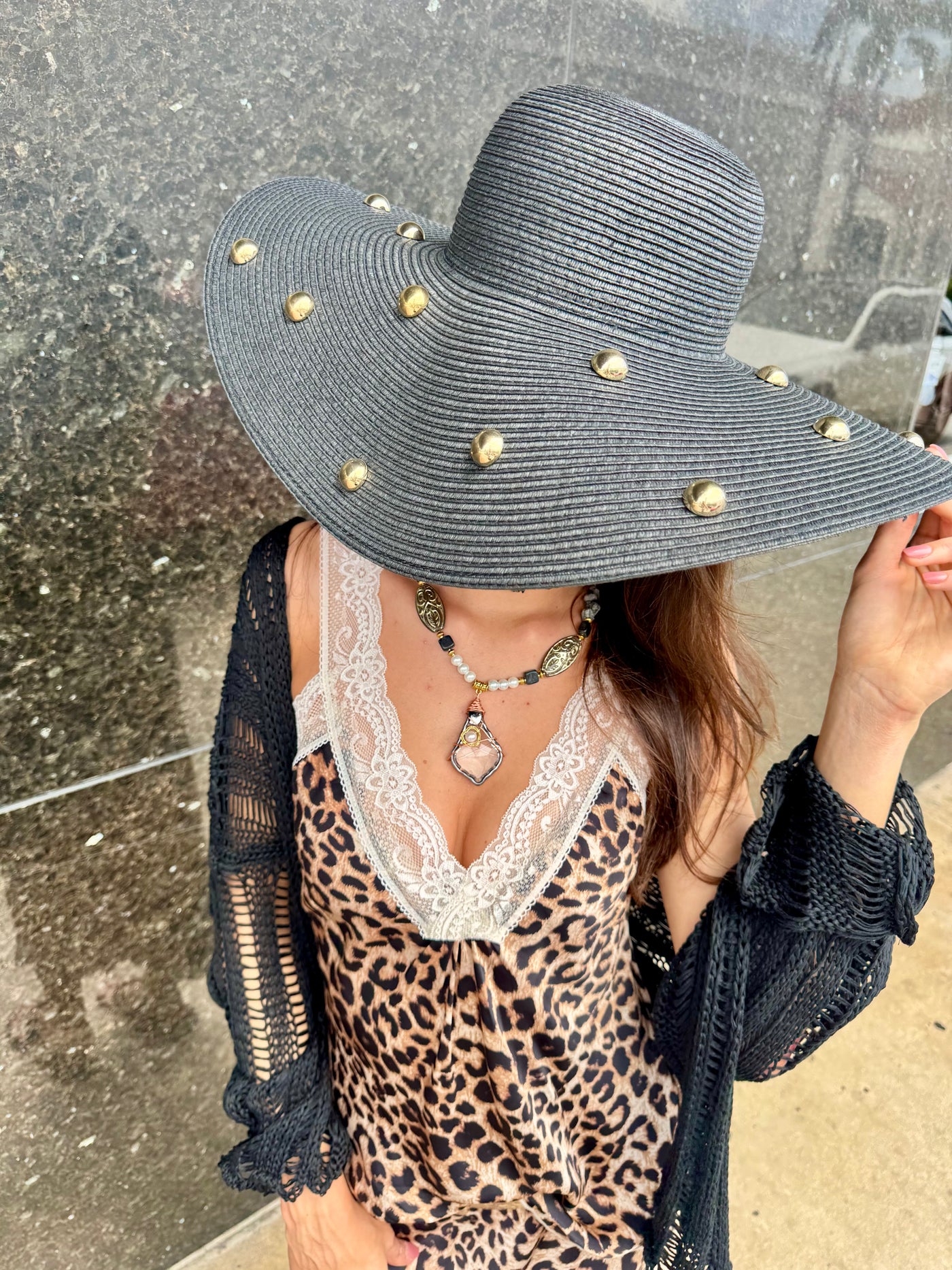 Golden Swirl Straw Floppy Hat