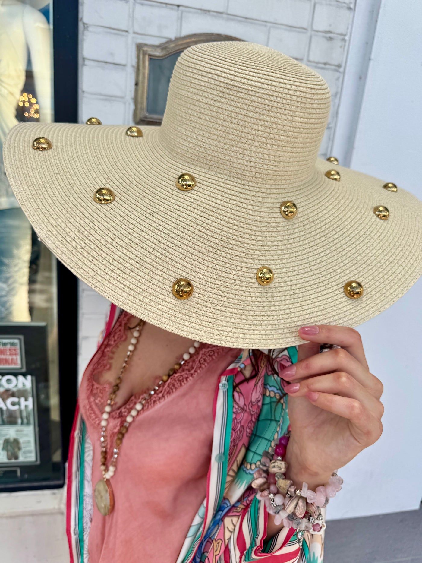 Golden Swirl Straw Floppy Hat