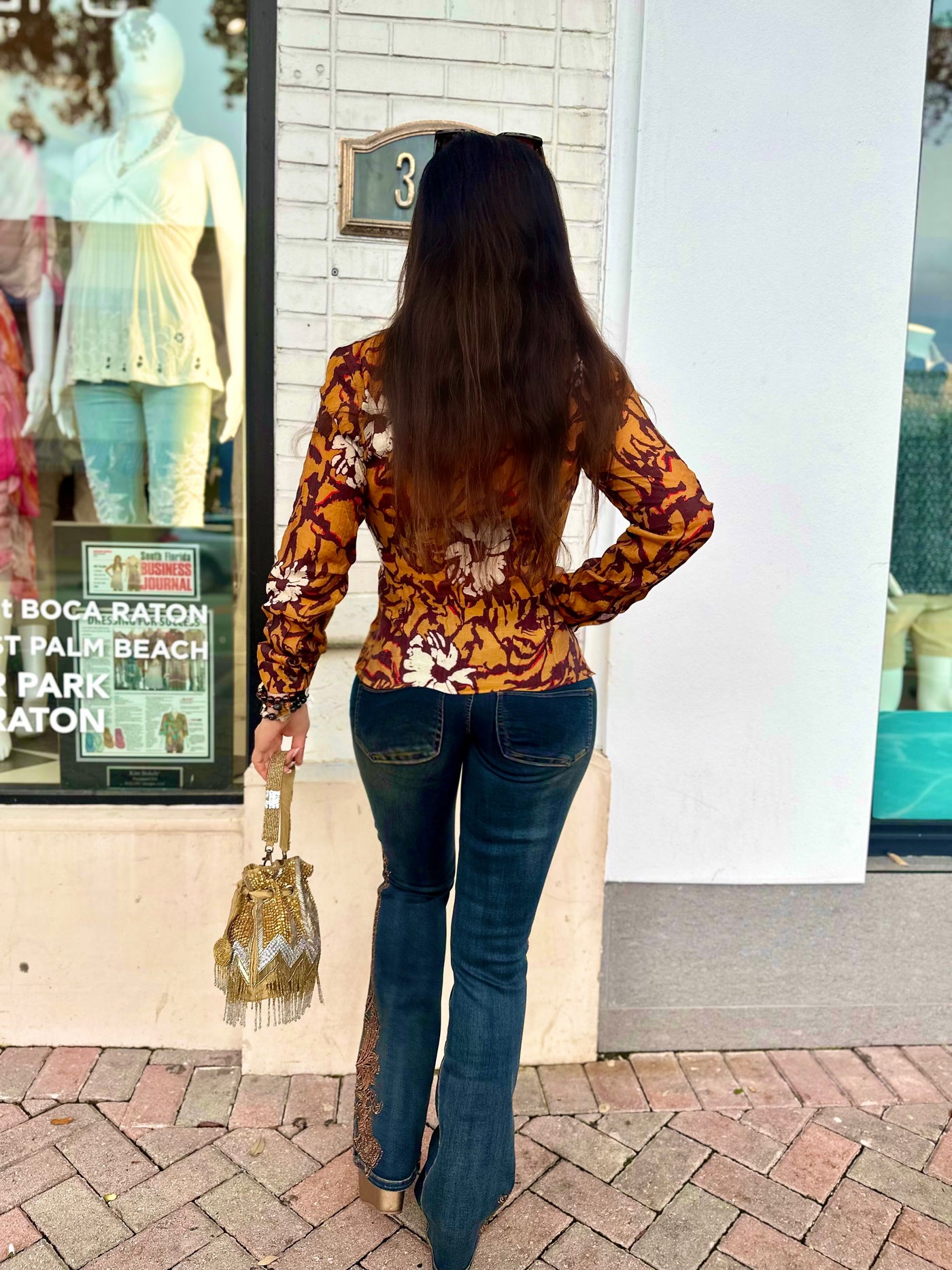 Golden Vine Embroidered Stretch Flare Jeans