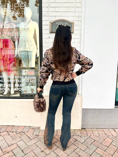 Golden Vine Embroidered Stretch Flare Jeans