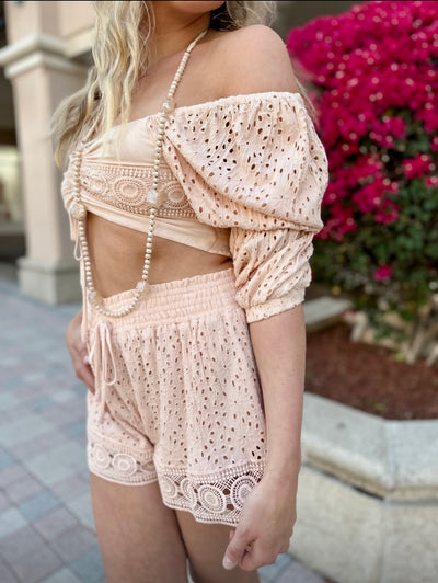 Peach Eyelet Cropped Top