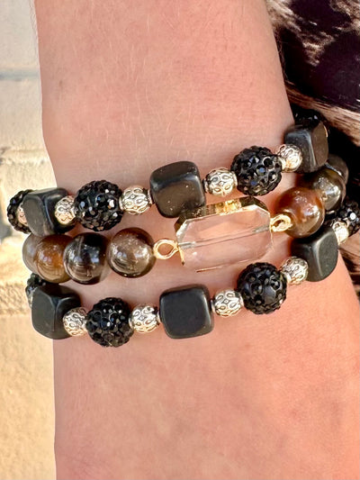 Lucienne Black Obsidian Onyx Stretch Bracelet