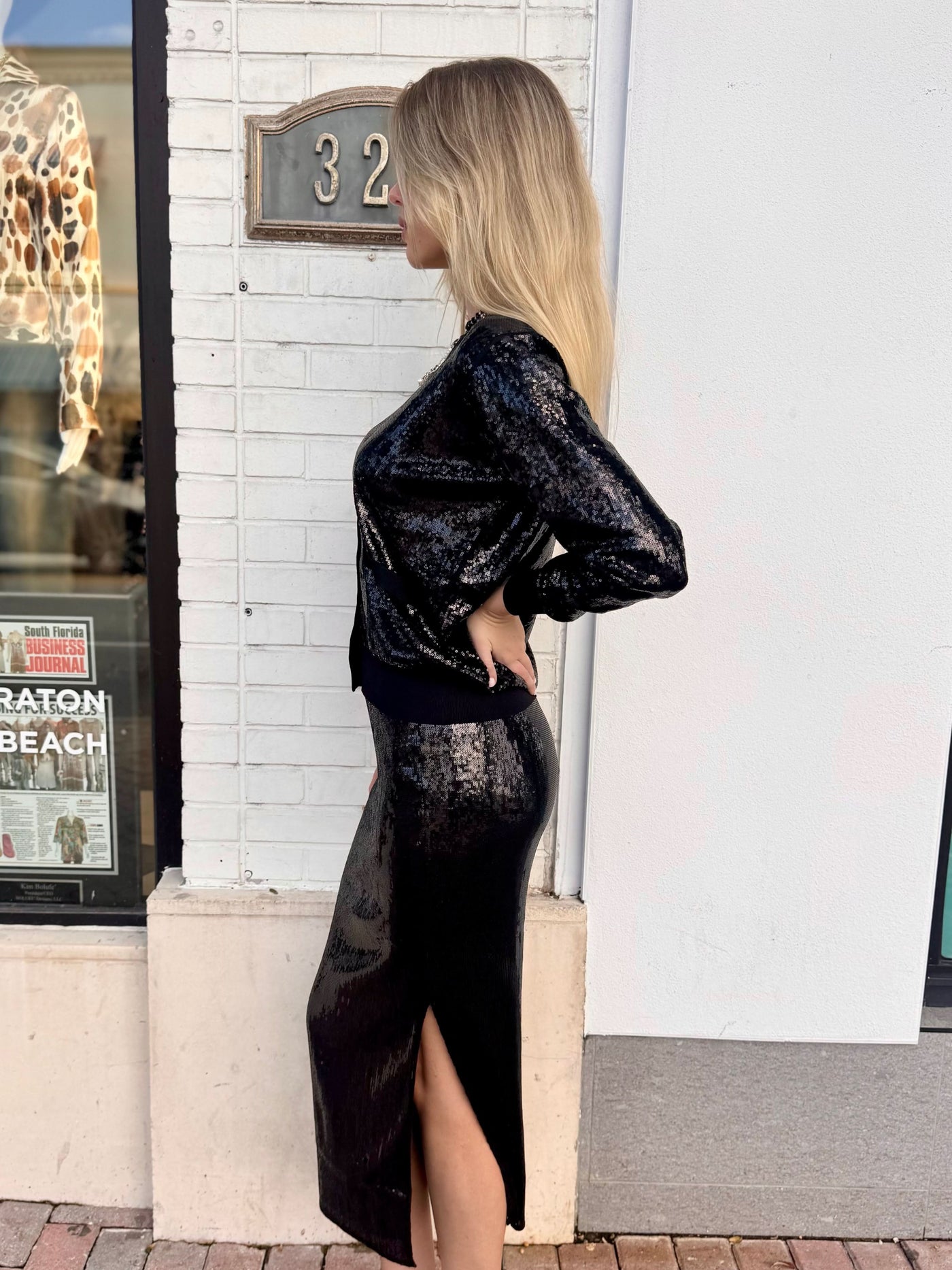 Midnight Glimmer Sequin Midi Skirt