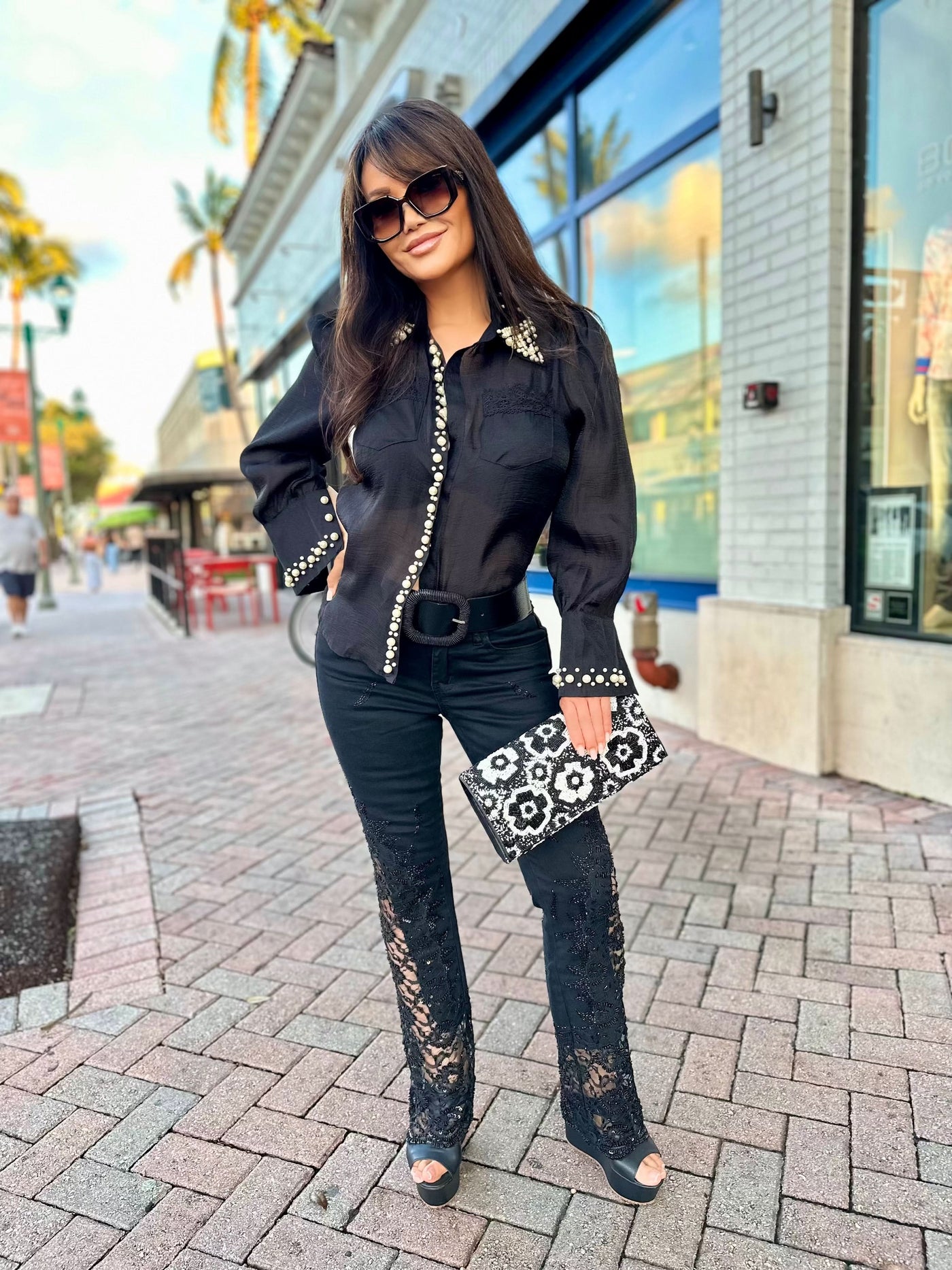 Midnight Pearl Button Down Top