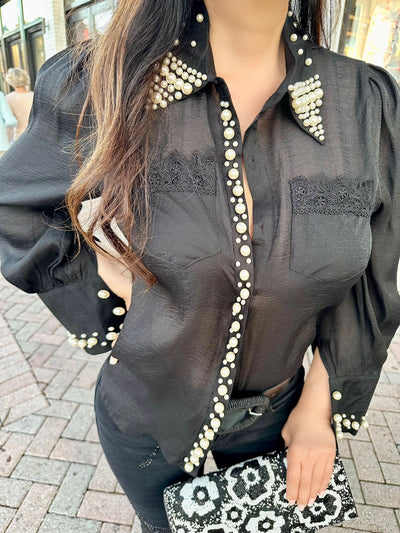 Midnight Pearl Button Down Top