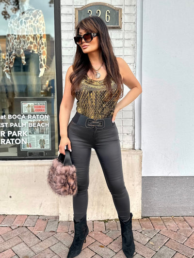 Oriana Metallic Gold Tank Top