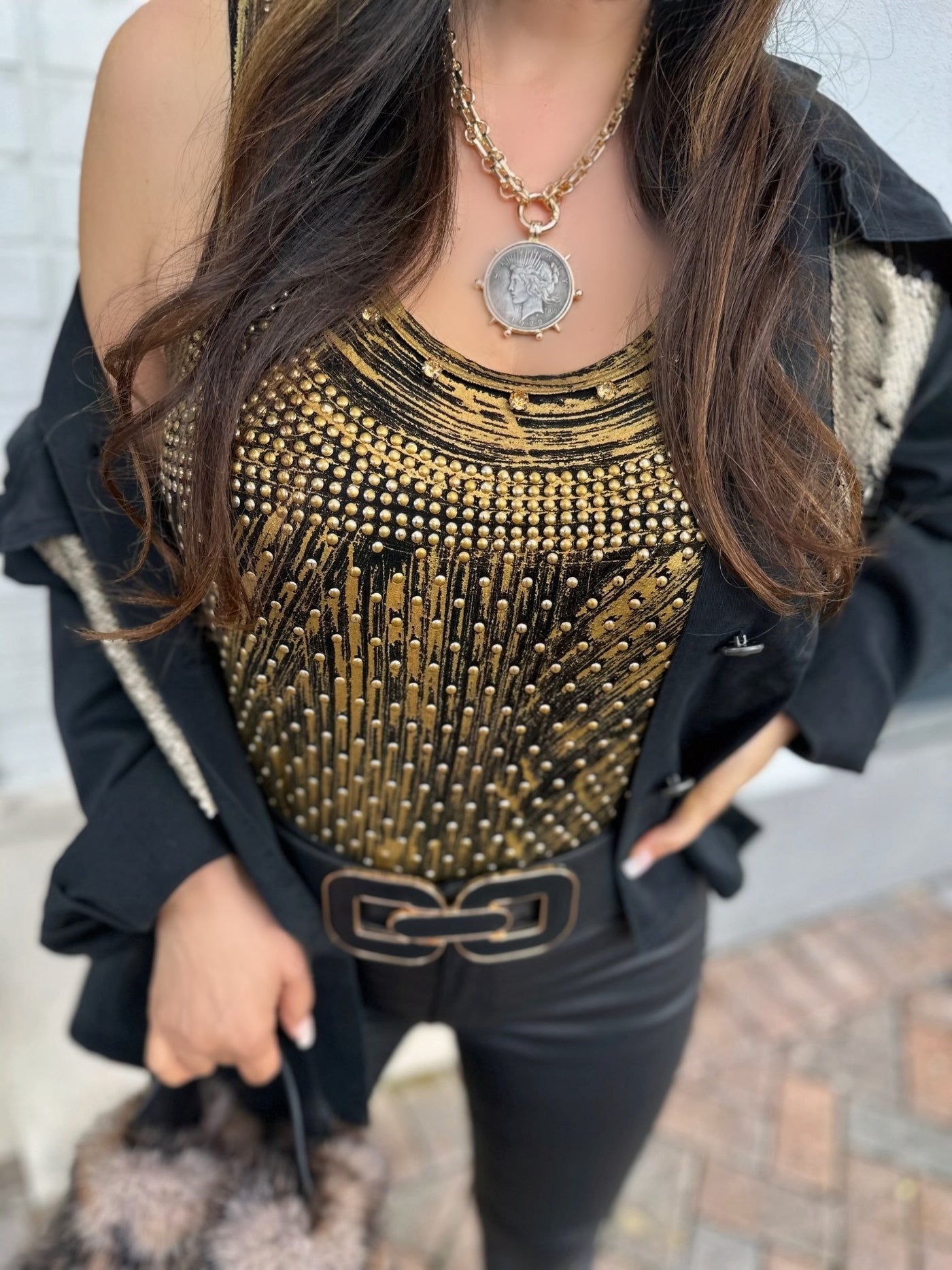 Oriana Metallic Gold Tank Top