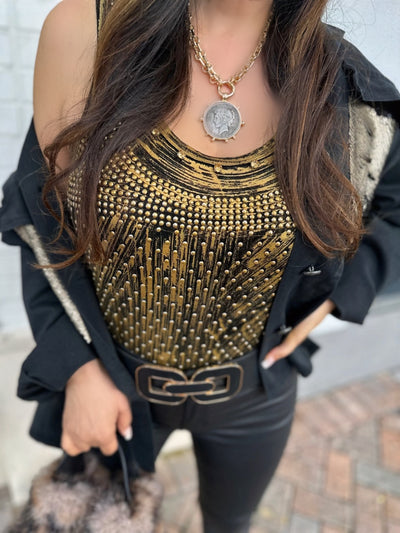 Oriana Metallic Gold Tank Top