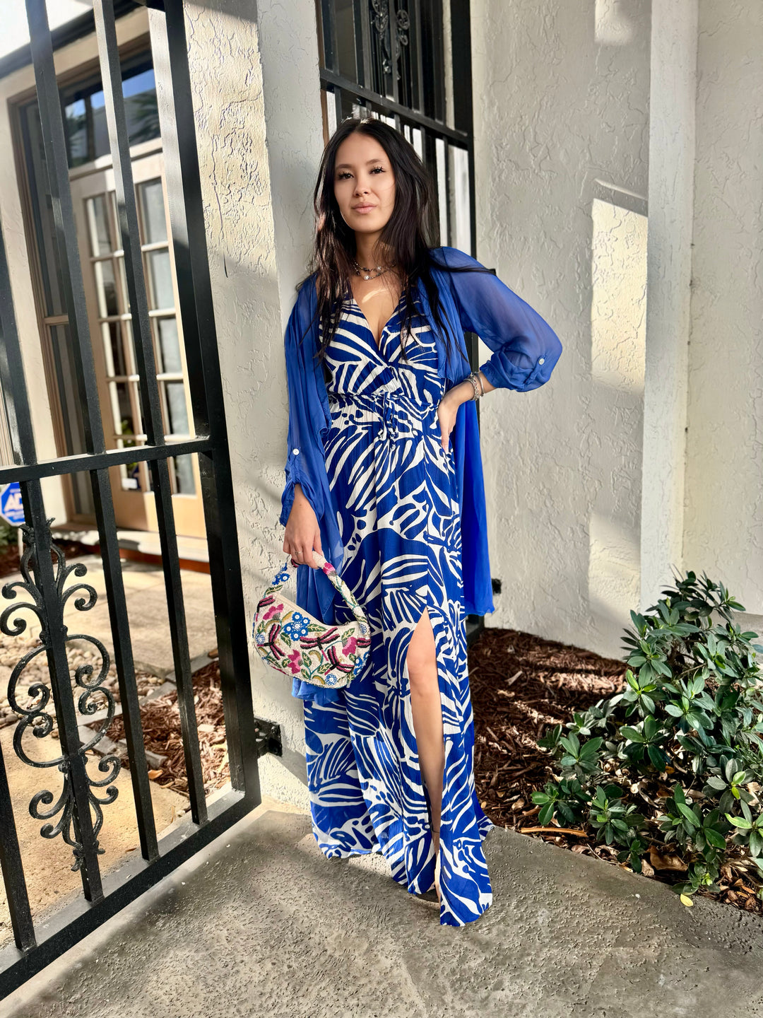 blue dress for baby girl Angel Maternity Lina Palm Leaf Maternity Dress in Ocean Blue main image 1